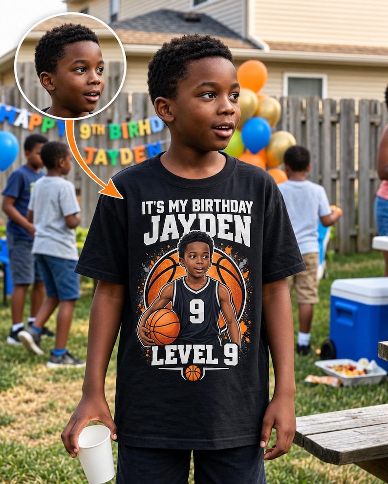 Custom Photo Basketball Star Kids T-Shirt