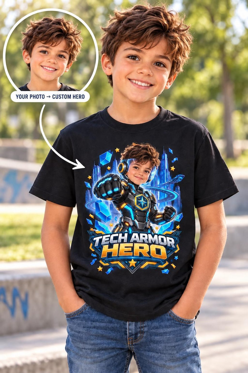 Custom Photo Tech Armor Hero Kids T-Shirt