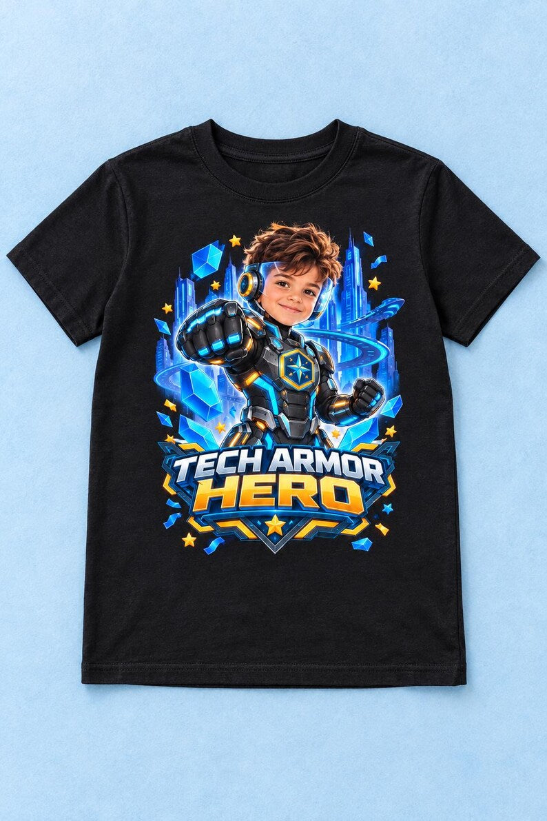 Custom Photo Tech Armor Hero Kids T-Shirt
