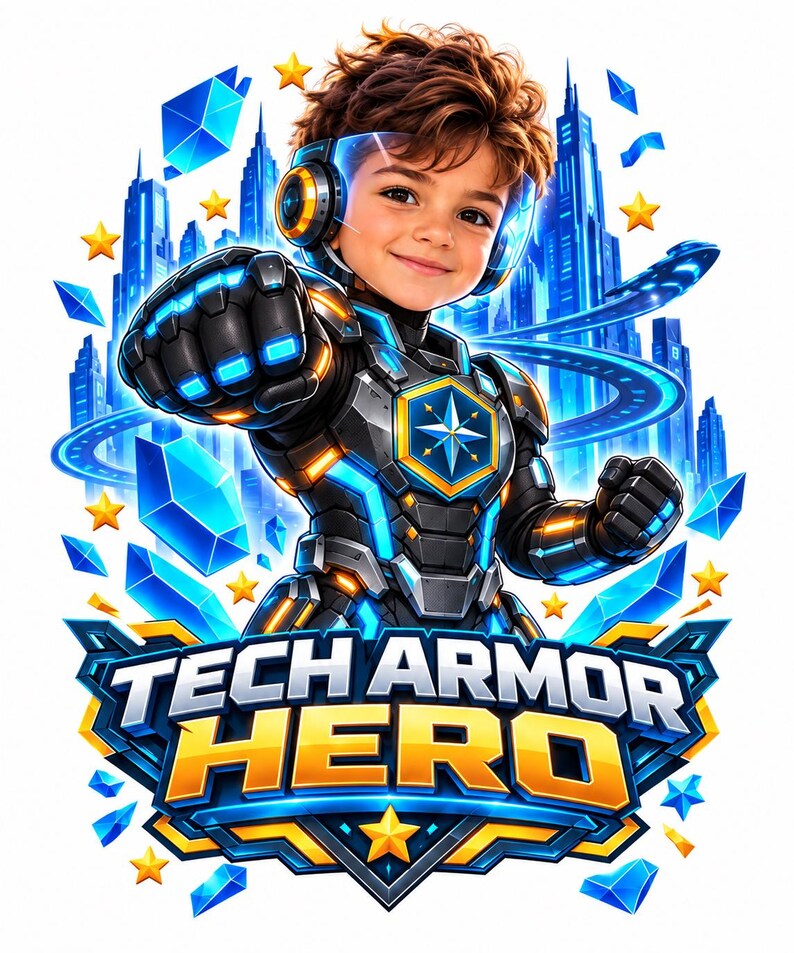 Custom Photo Tech Armor Hero Kids T-Shirt