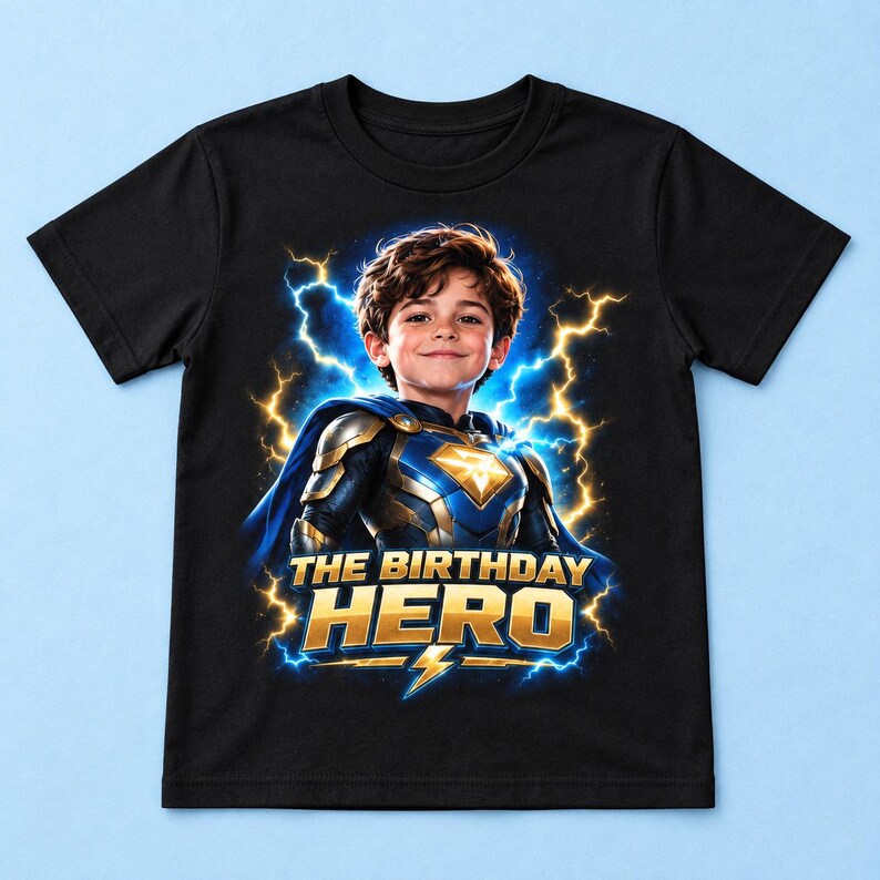 Custom Photo Birthday Hero Kids T-Shirt