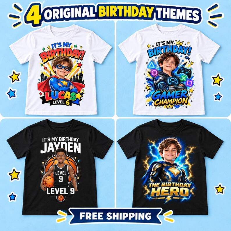 Custom Photo Birthday Hero Kids T-Shirt