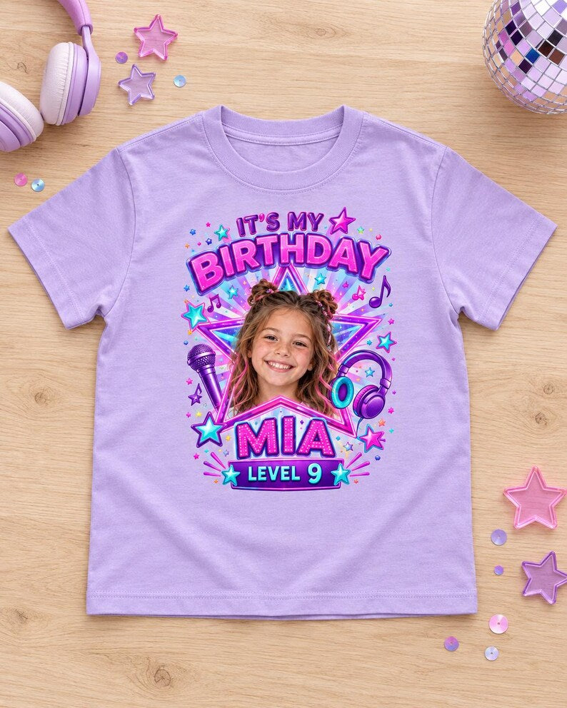 Custom Photo Neon Pop Star Kids T-Shirt