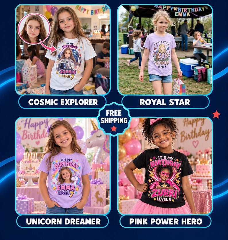 Custom Photo Neon Pop Star Kids T-Shirt