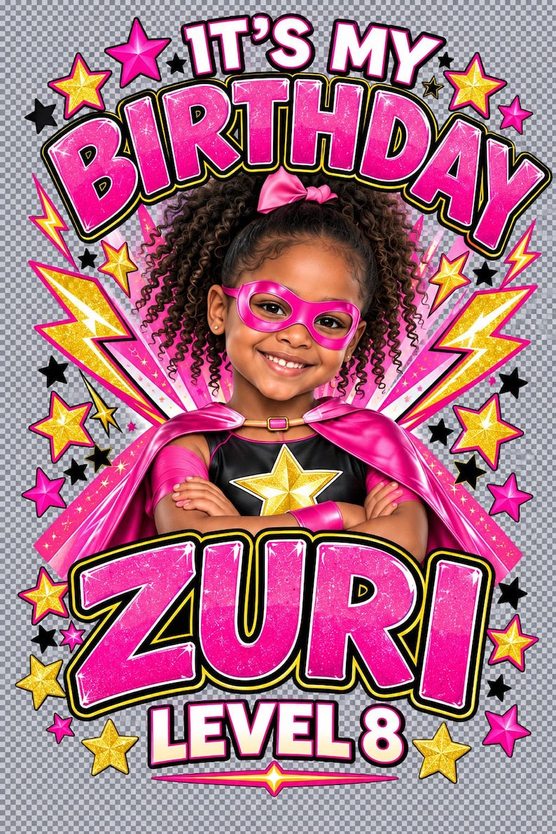 Custom Photo Pink Lightning Hero Kids T-Shirt