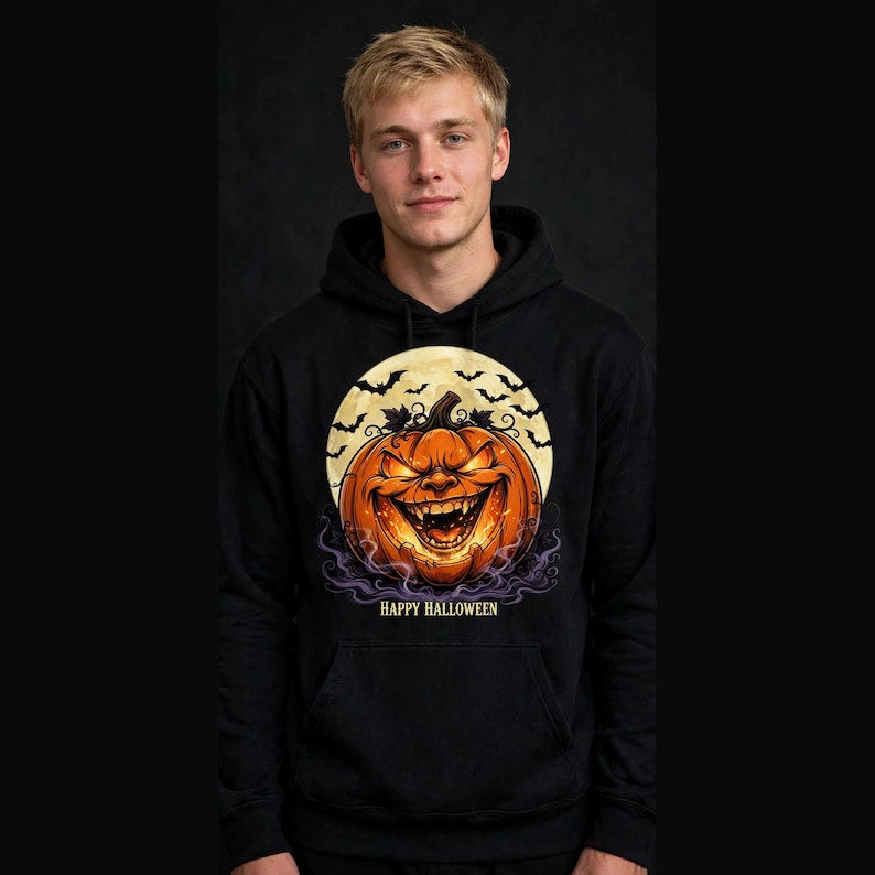 Halloween Pumpkin Graphic Hoodie - scary laughing jack-o-lantern Halloween graphic